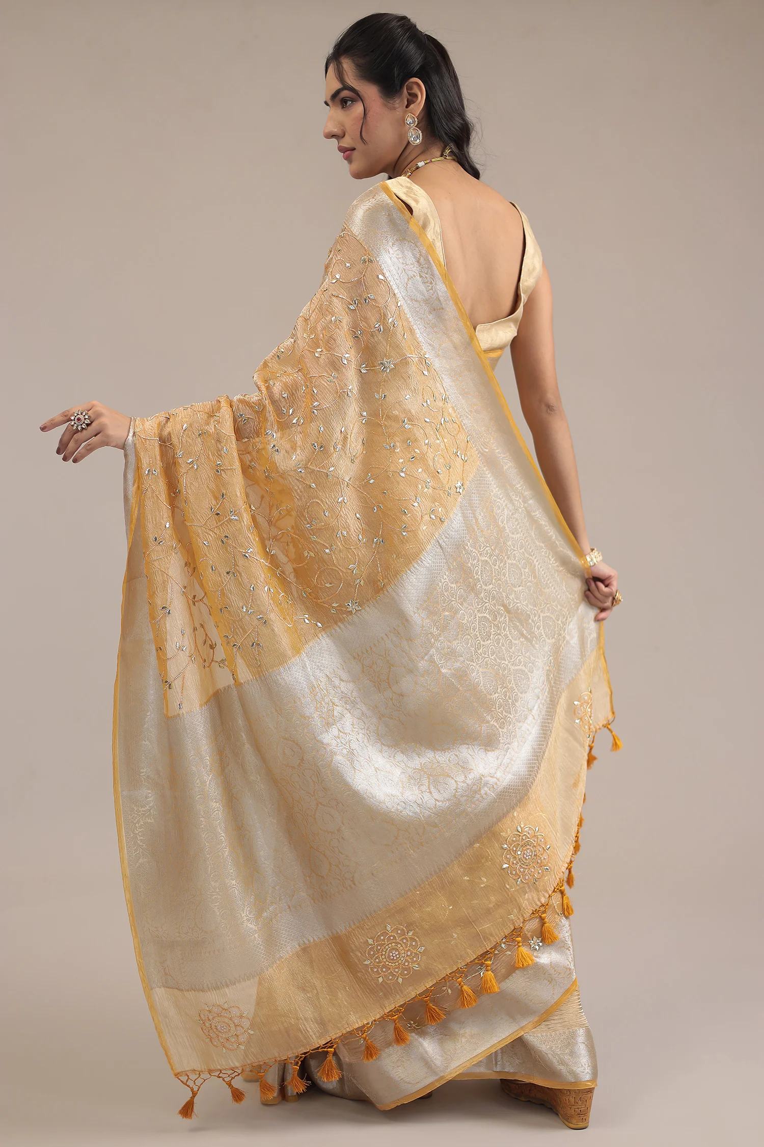 Crushed Tissue Saree embroidered with Gota Patti work - Image 13