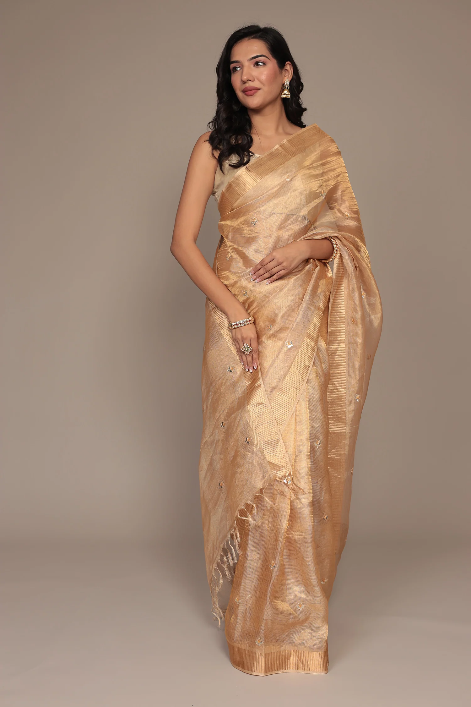 Tissue Saree Embroidered with Gota Patti work - Image 3