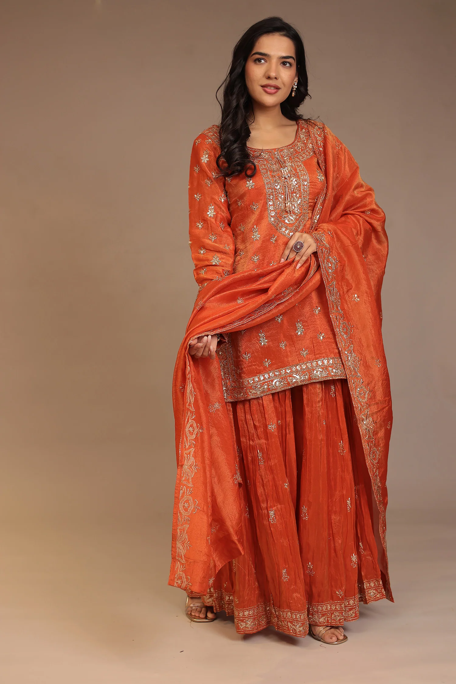 Tissue shimmer silk Suit with Aari, Cutdana, Sequins, Thread work. - Image 3