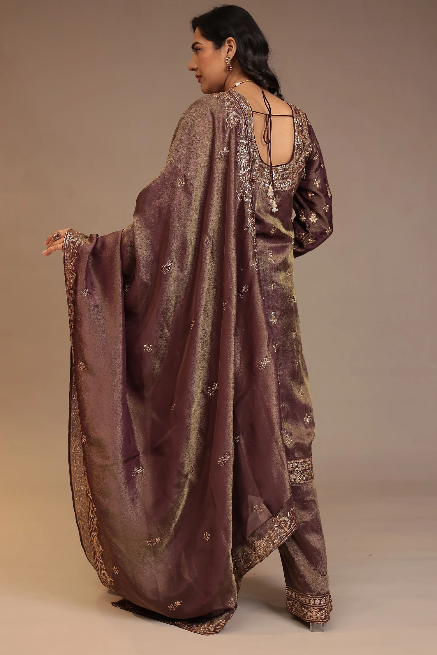 Tissue shimmer silk Suit with Aari, Mirror, Sequins, Thread work. - Image 6