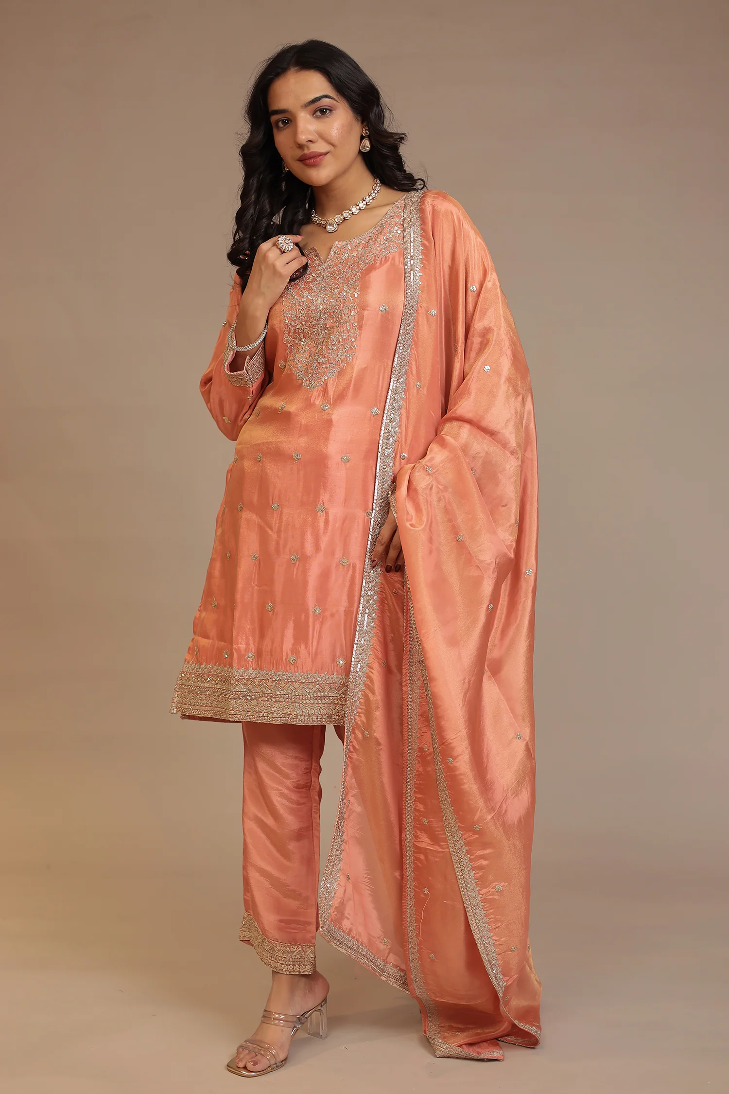 Tissue shimmer silk Suit with Sequins work - Image 5