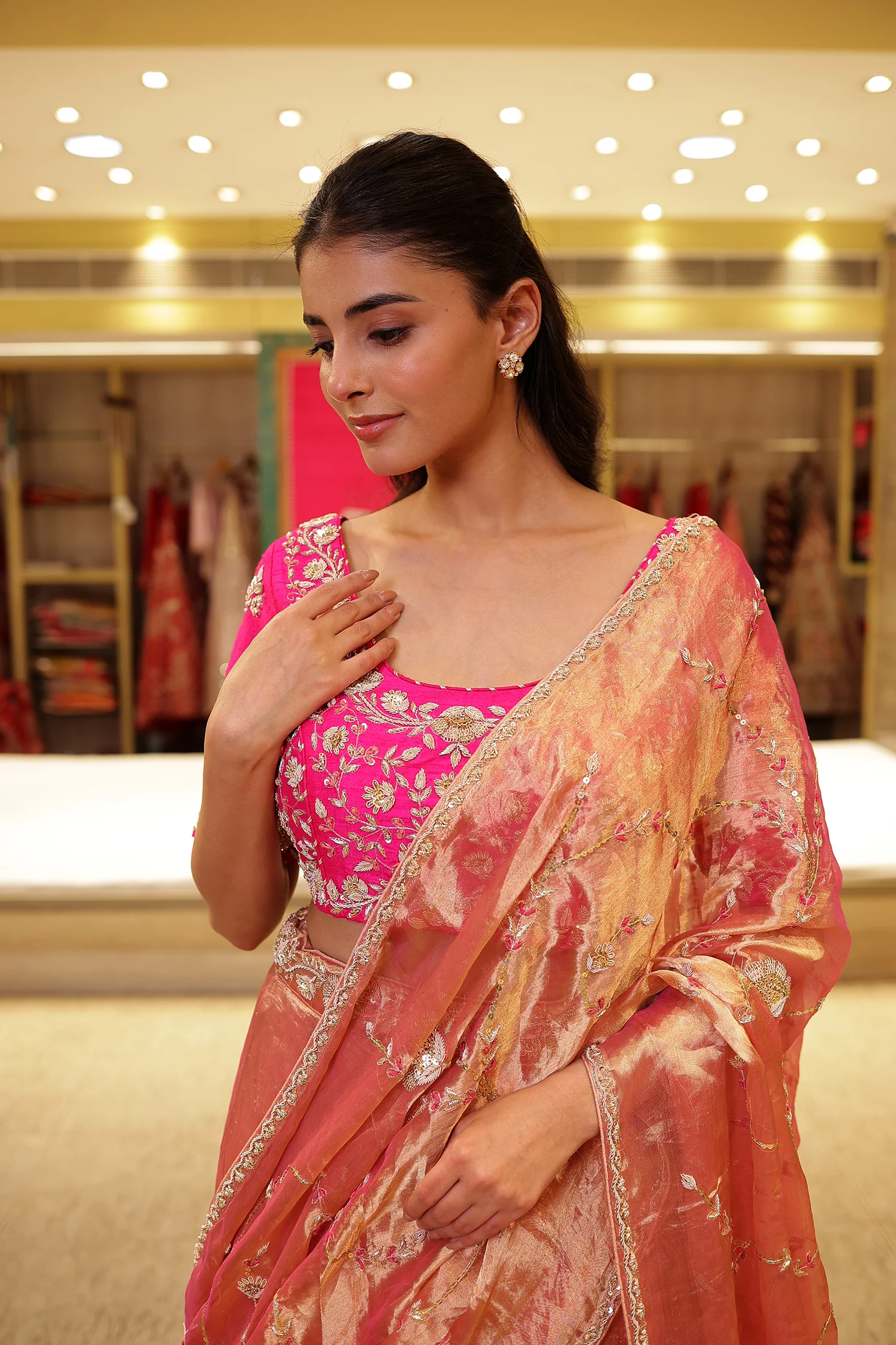 Tissue silk Lehenga with Aari, Zardozi, Zari work
