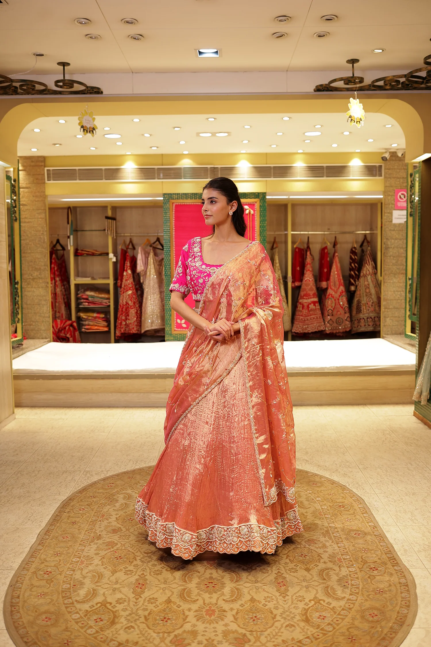 Tissue silk Lehenga with Aari, Zardozi, Zari work - Image 4