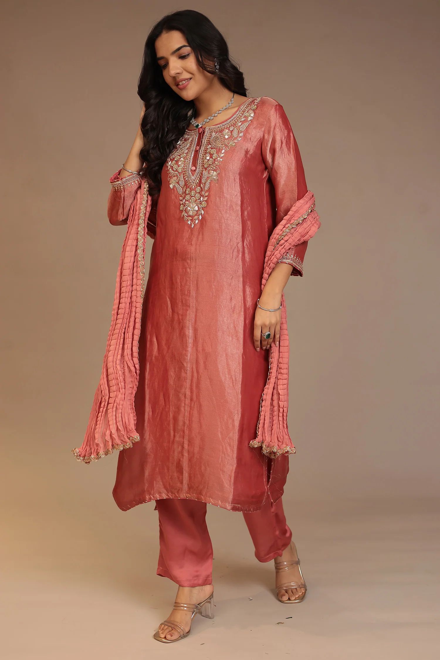 Tissue Suit with Aari, Cutdana, Gota Patti, Sequins work. - Image 11