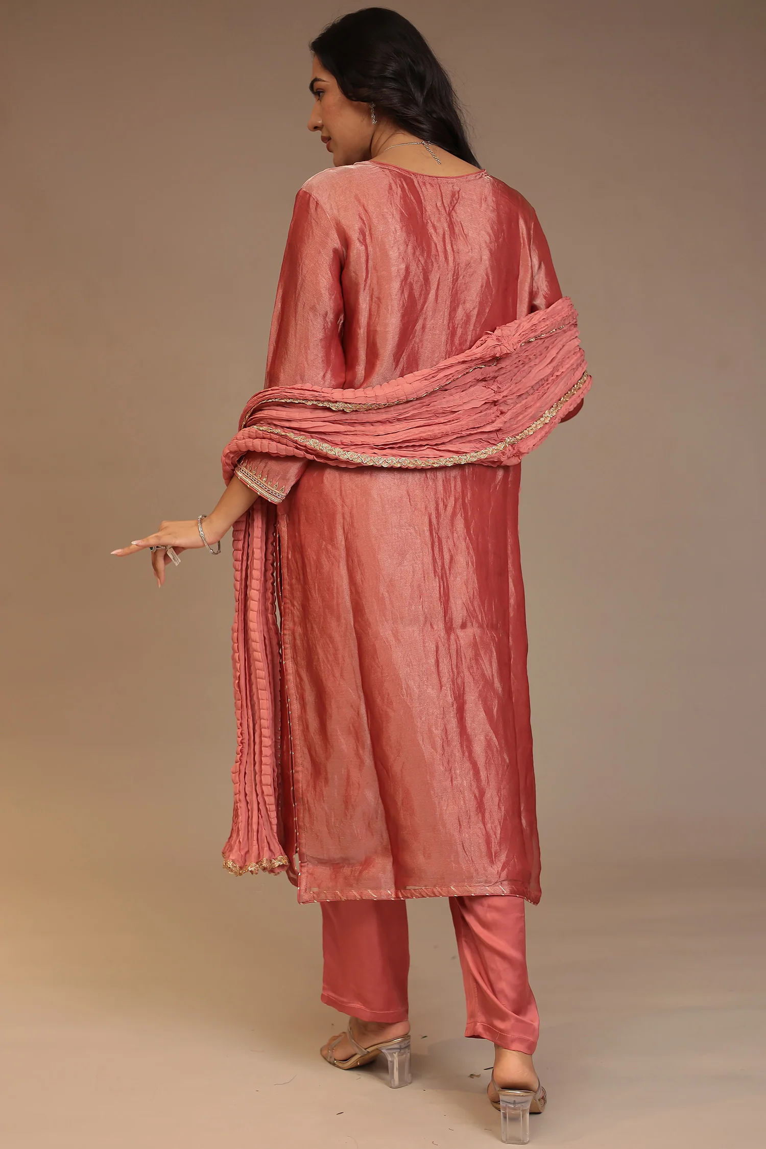 Tissue Suit with Aari, Cutdana, Gota Patti, Sequins work. - Image 12