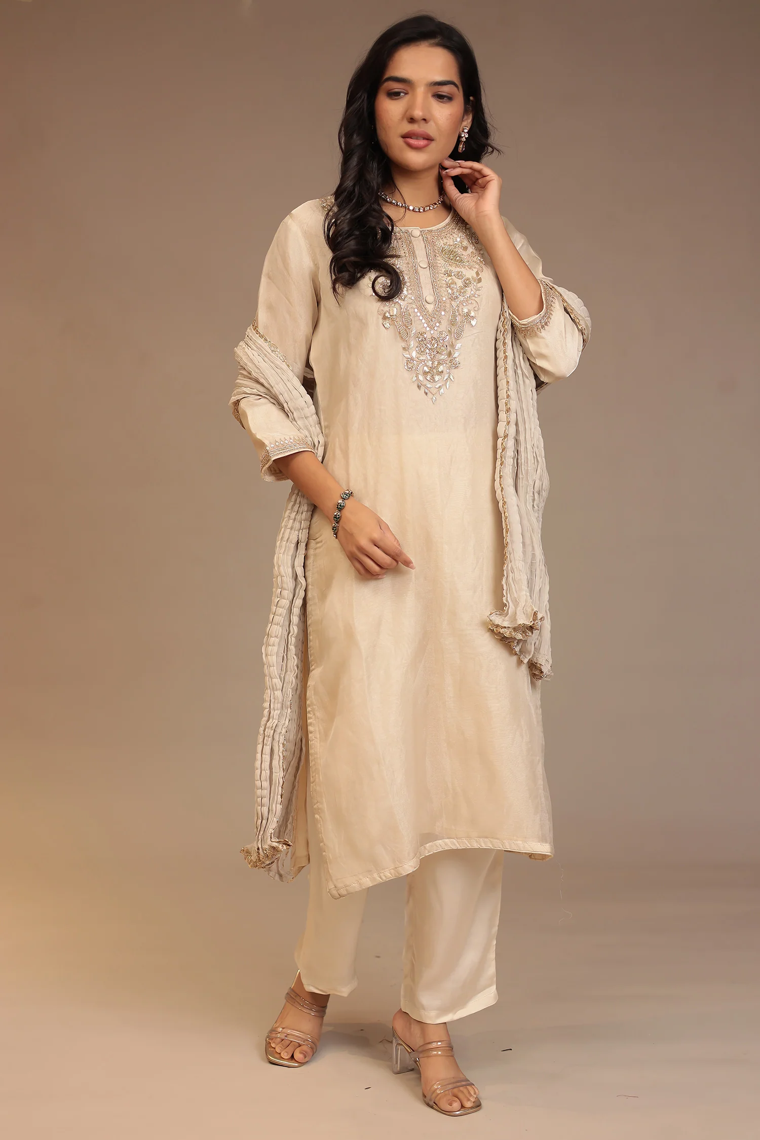 Tissue Suit with Aari, Cutdana, Gota Patti, Sequins work. - Image 3