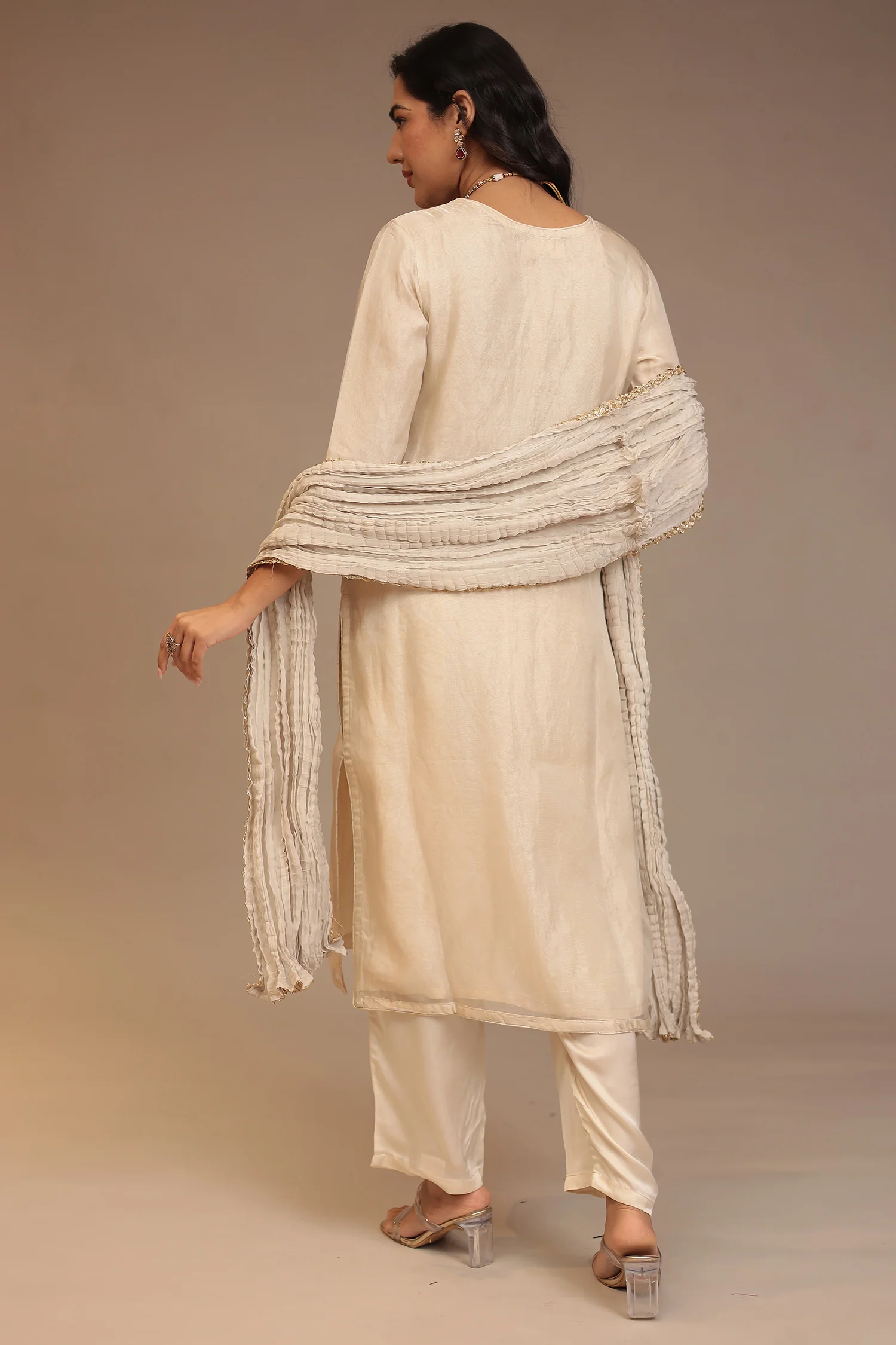 Tissue Suit with Aari, Sequins, Zardozi work. - Image 12