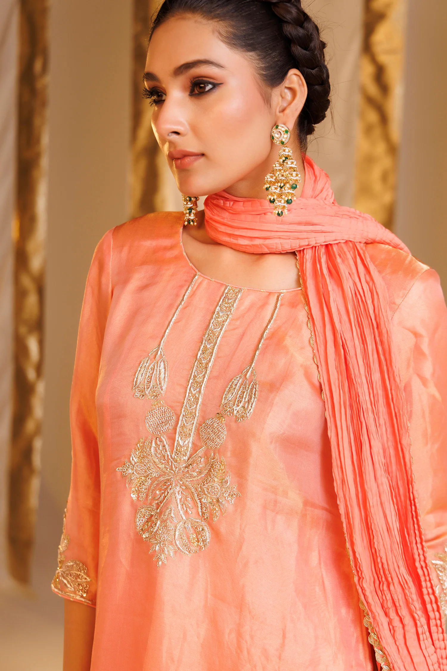 Tissue Straight Suit with Aari and Zardozi work - Image 4
