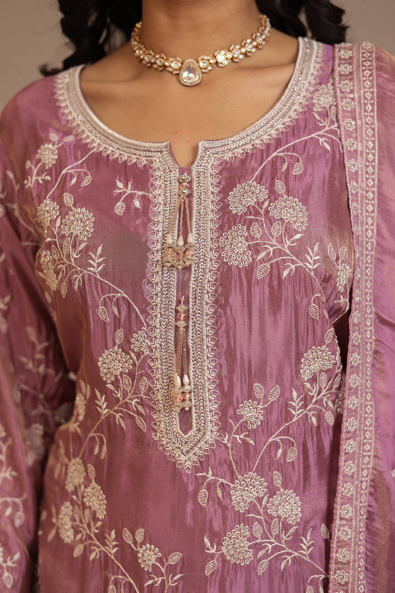 Tissue Suit with Cutdana, Sequins, Thread work - Image 10