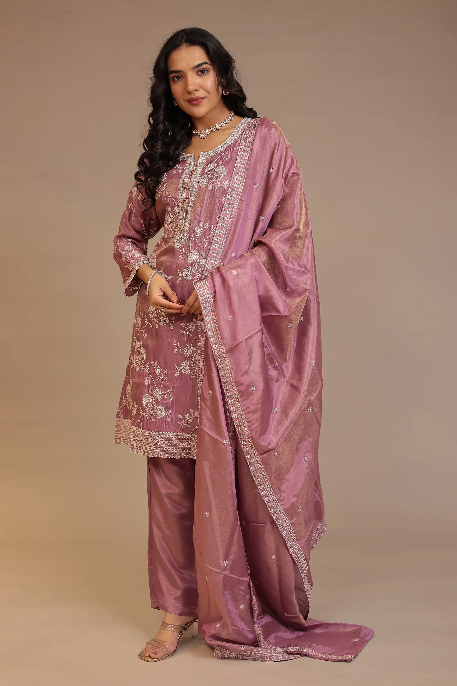 Tissue Suit with Cutdana, Sequins, Thread work - Image 11
