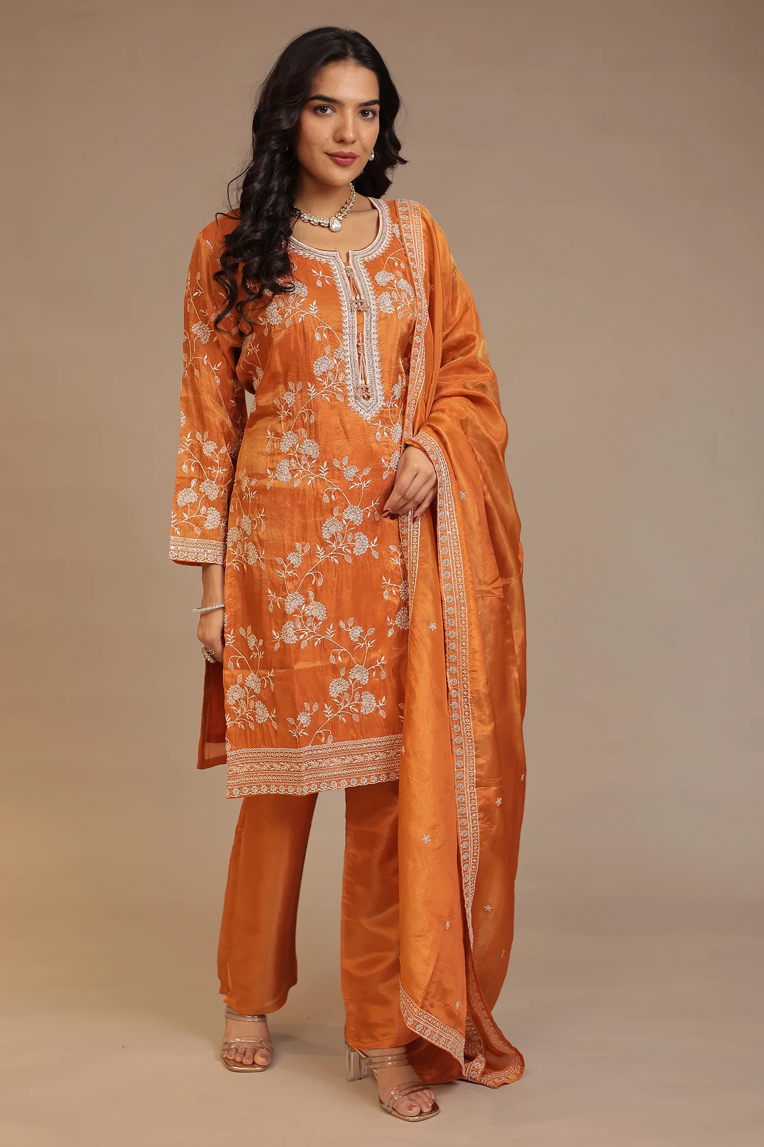 Tissue Suit with Cutdana, Sequins, Thread work - Image 3