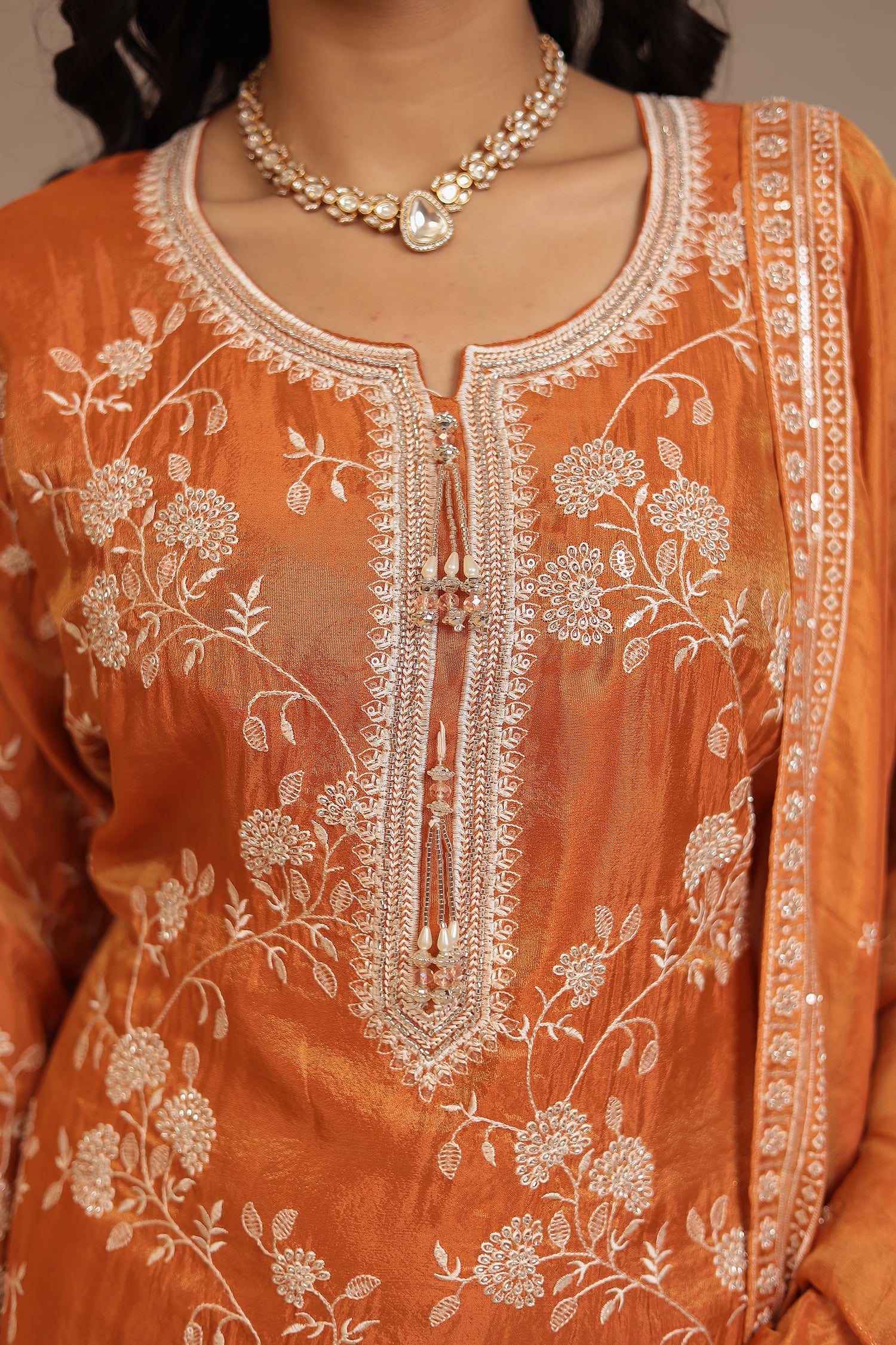 Tissue Suit with Cutdana, Sequins, Thread work - Image 4