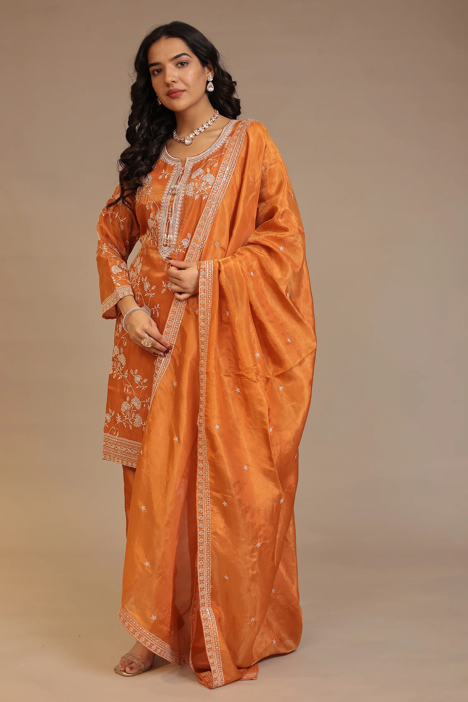 Tissue Suit with Cutdana, Sequins, Thread work - Image 5