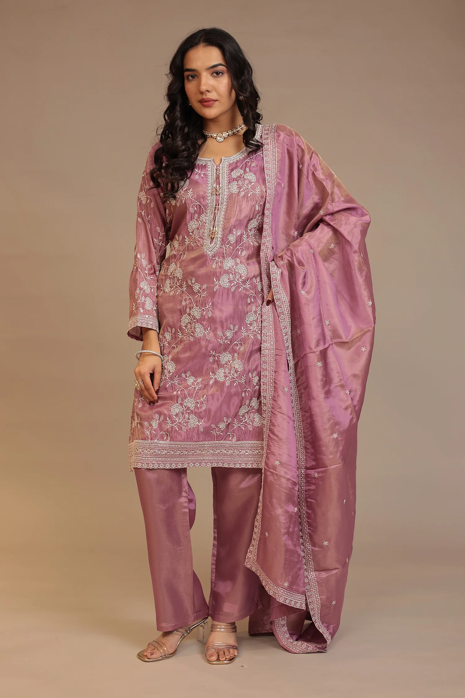 Tissue Suit with Cutdana, Sequins, Thread work - Image 7