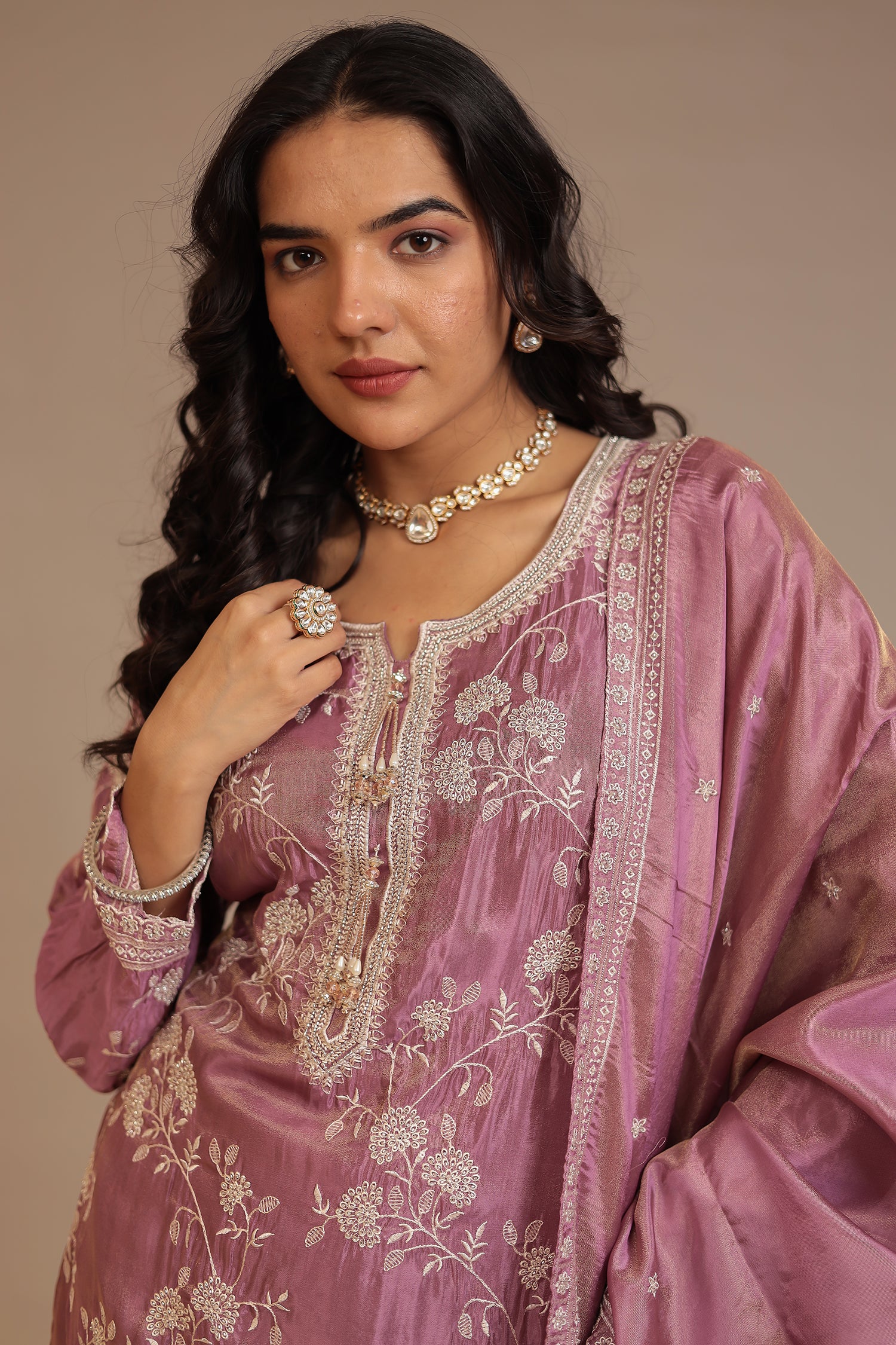Tissue Suit with Cutdana, Sequins, Thread work - Image 8