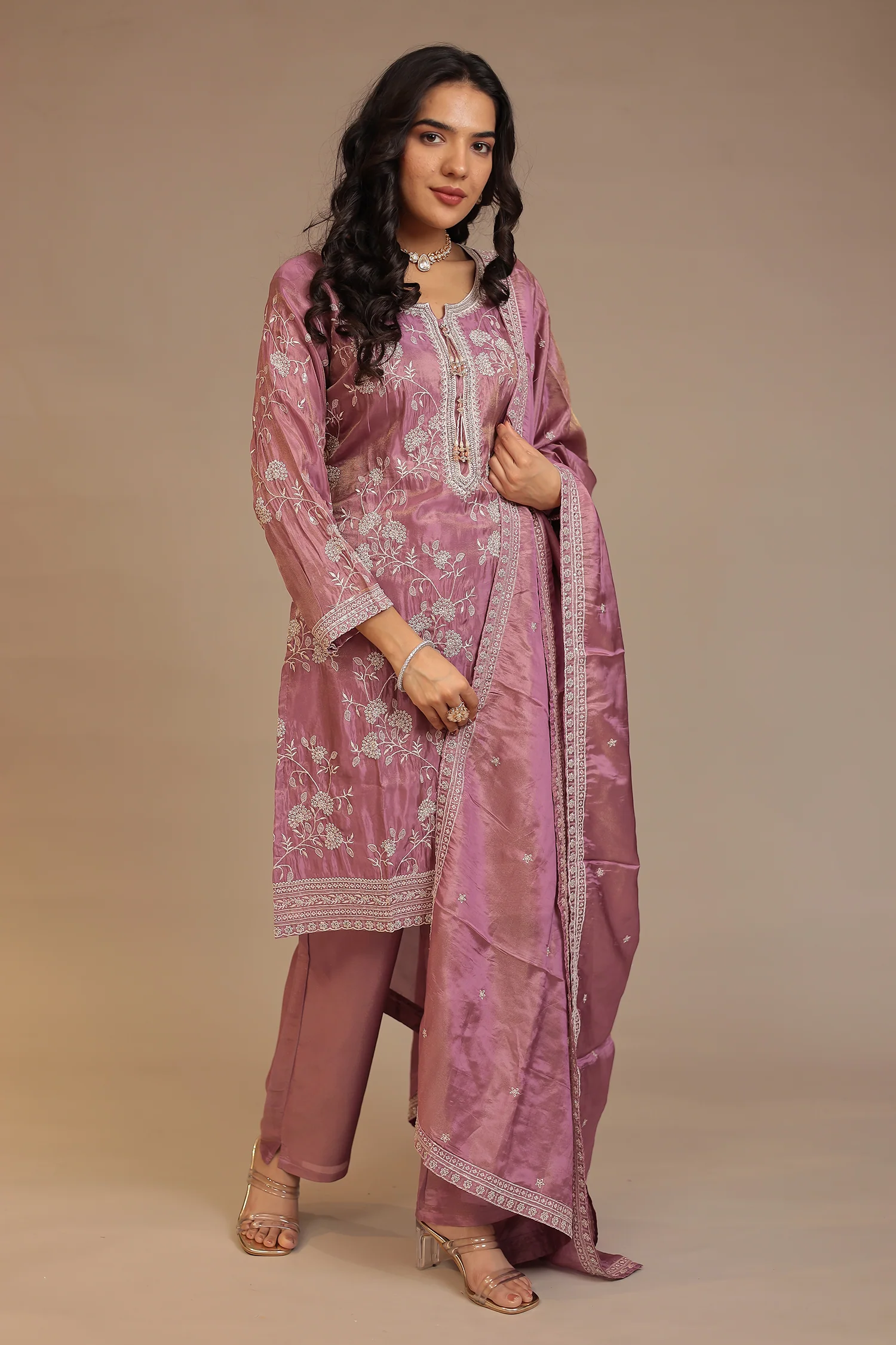 Tissue Suit with Cutdana, Sequins, Thread work - Image 9