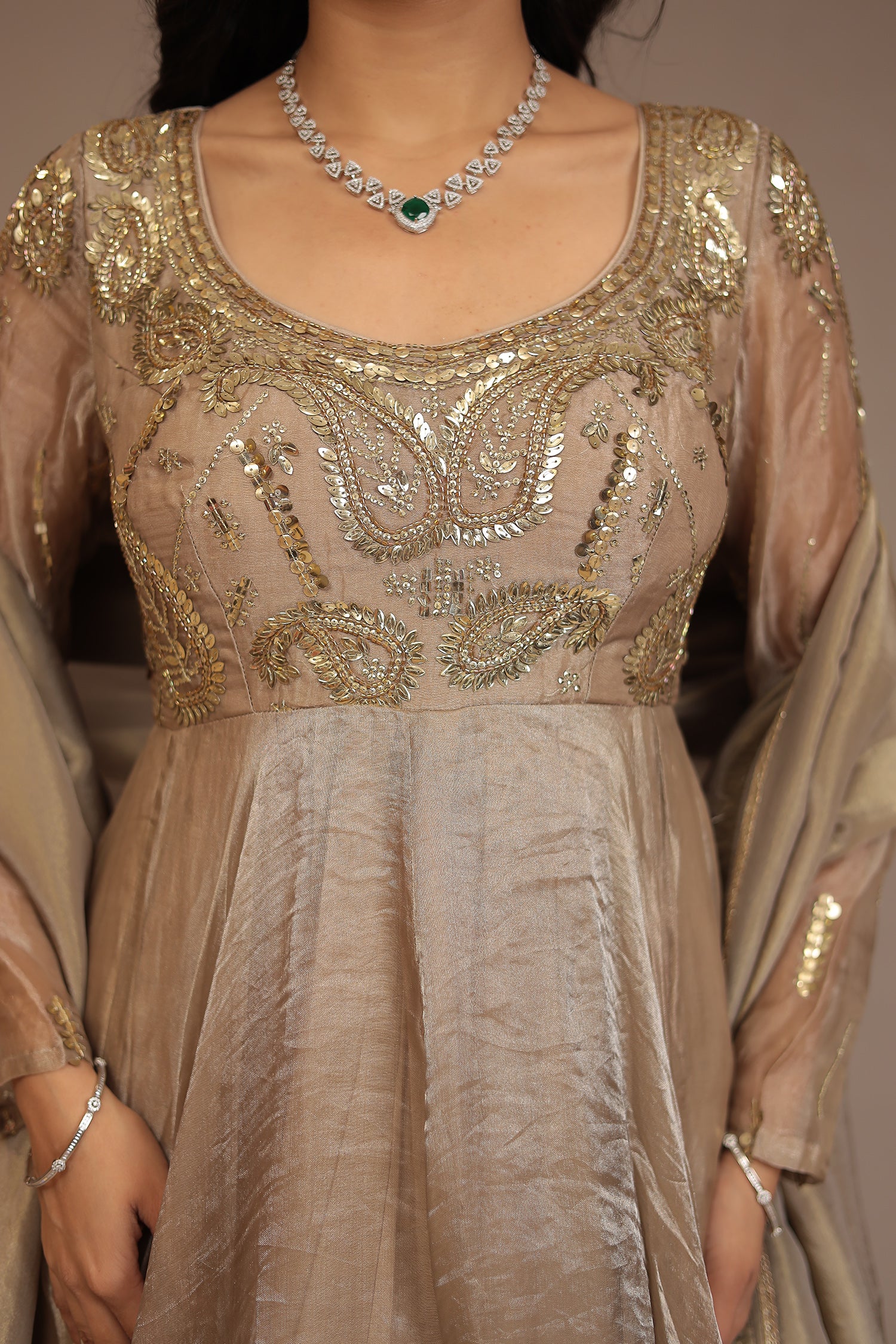 Tissue Suit with Cutdana, Sequins work. - Image 10