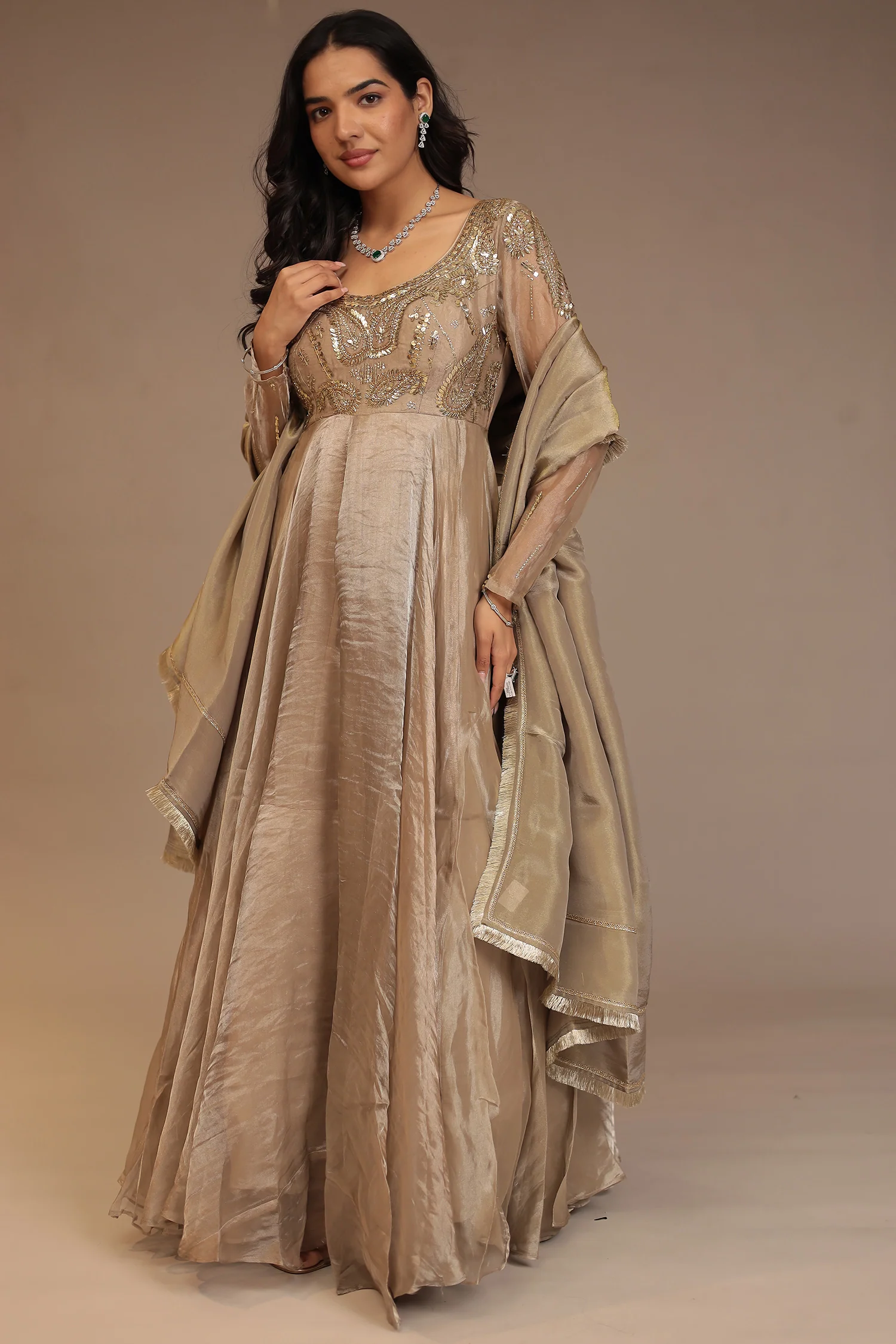 Tissue Suit with Cutdana, Sequins work. - Image 11