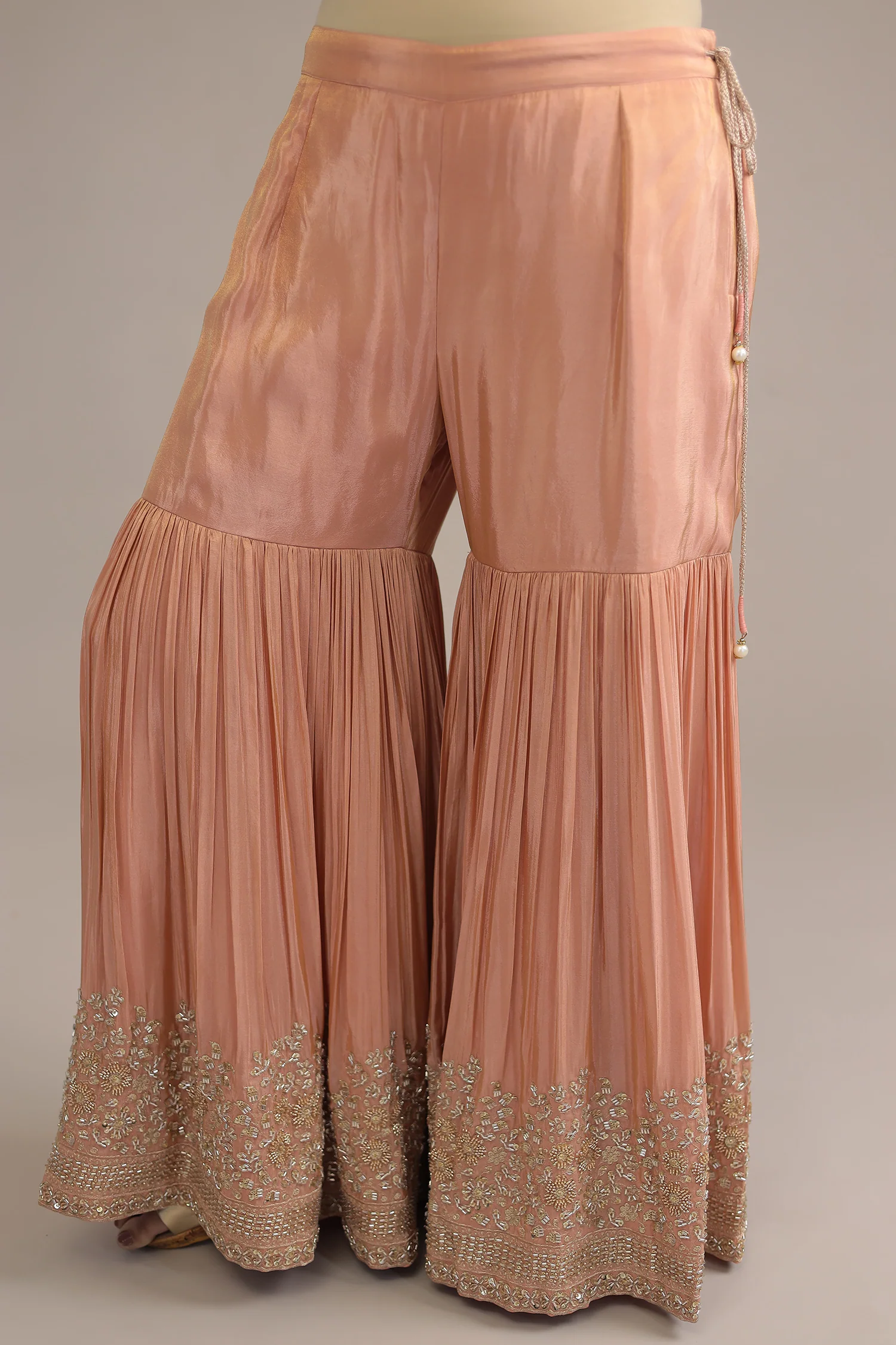 Peach Tissue Suit with Cutdana and Sequins work - Image 6