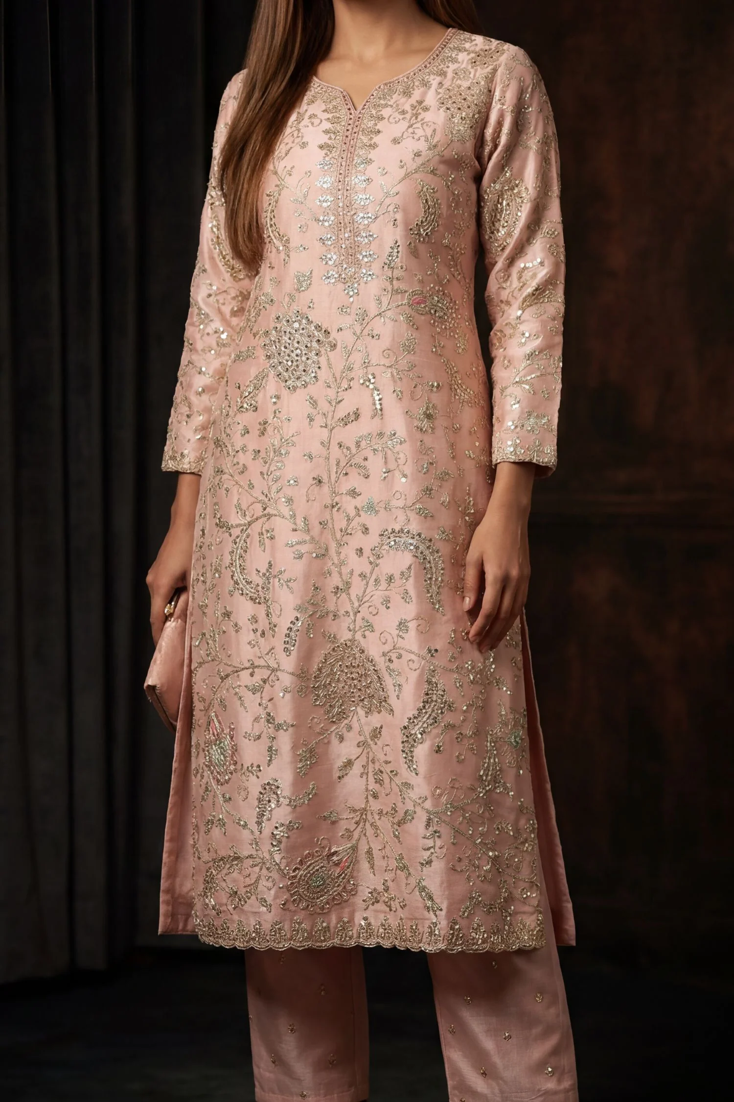 Tissue Suit with Dori, Gota Patti, Sequins, Thread work. - Image 2