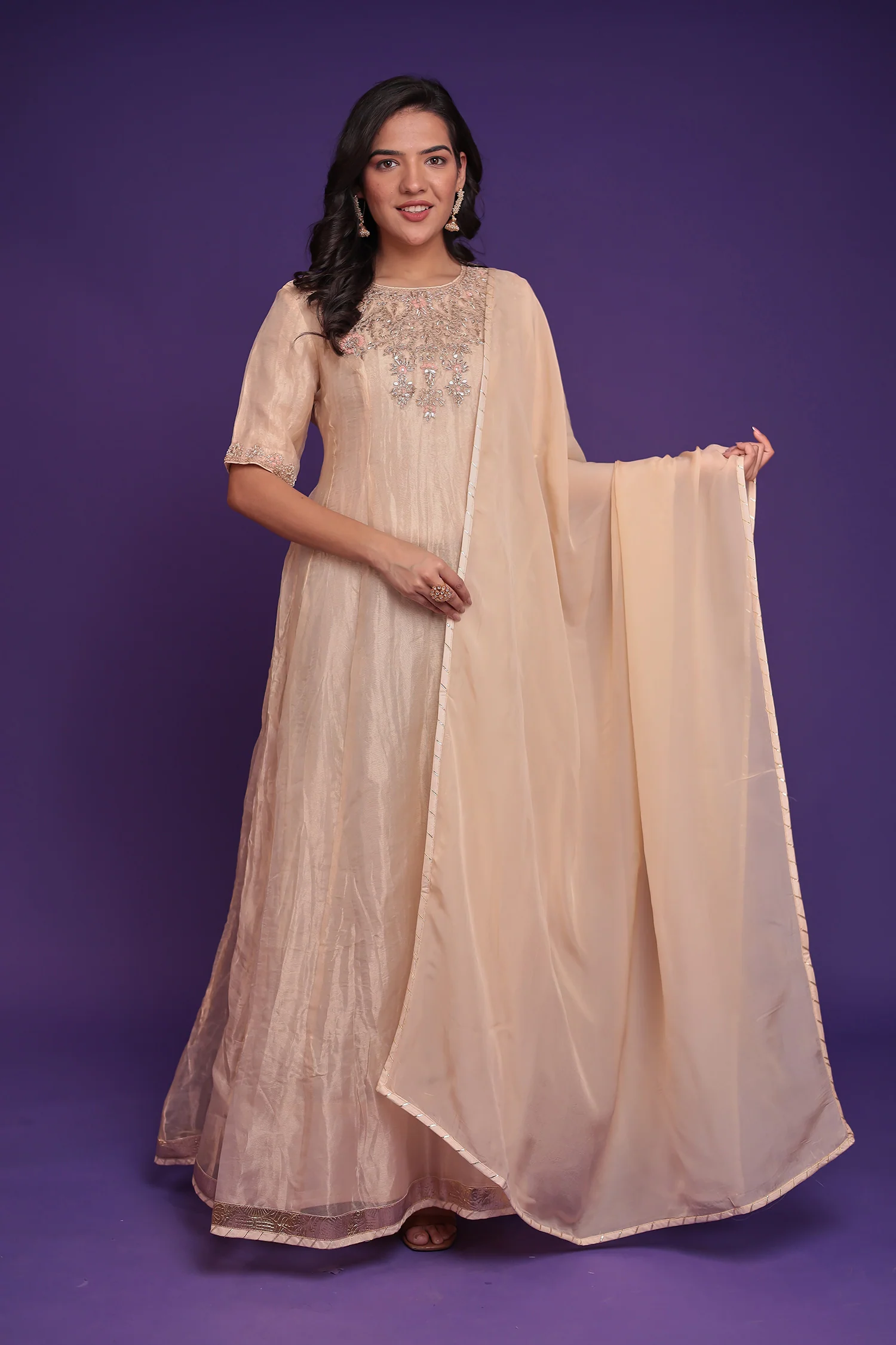 Anarkali Tissue Suit with Dori, Gota Patti and Zardozi work - Image 6
