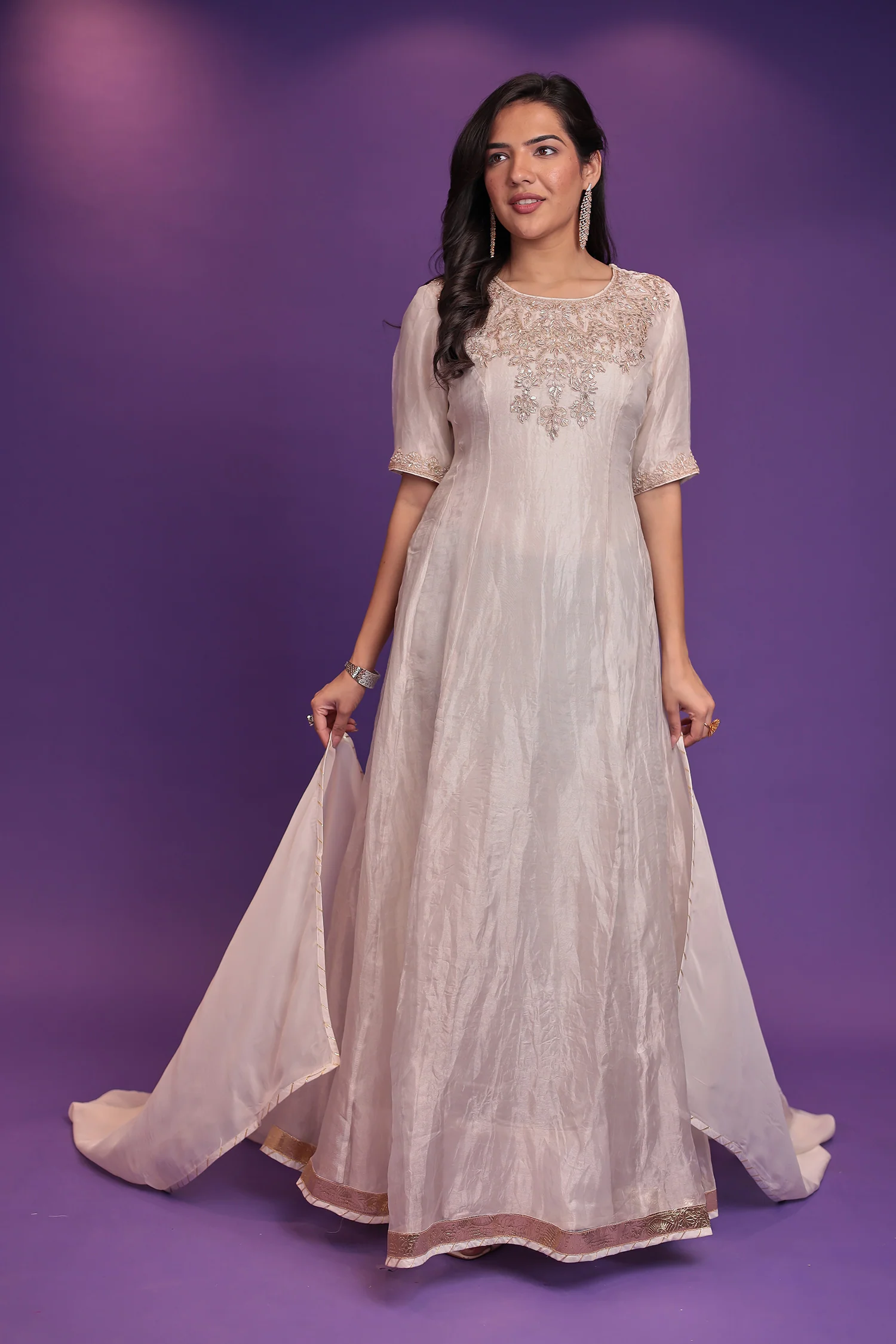 Anarkali Tissue Suit with Dori, Gota Patti and Zardozi work - Image 13