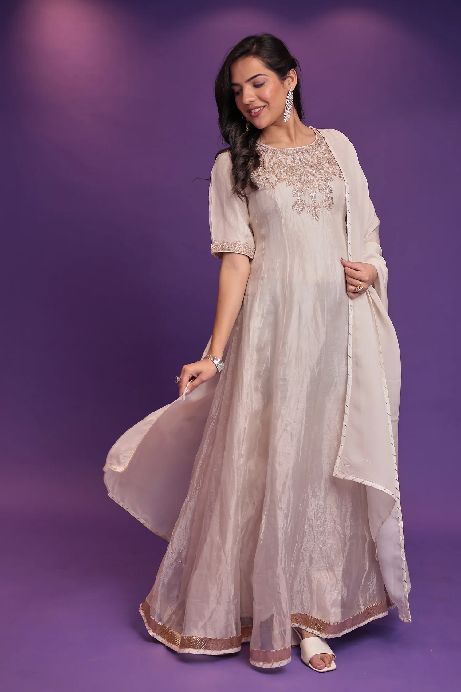 Anarkali Tissue Suit with Dori, Gota Patti and Zardozi work - Image 15