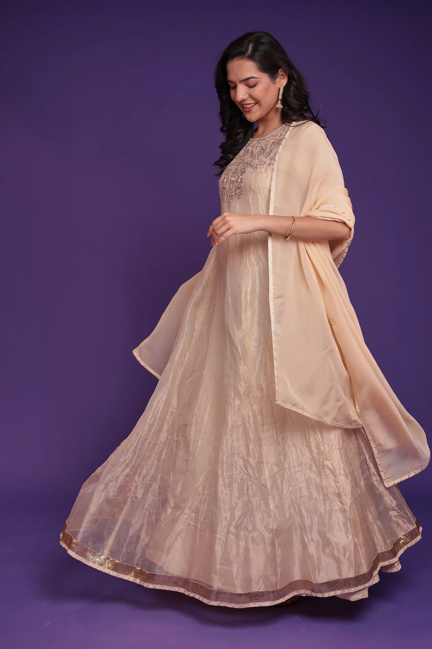 Anarkali Tissue Suit with Dori, Gota Patti and Zardozi work - Image 5
