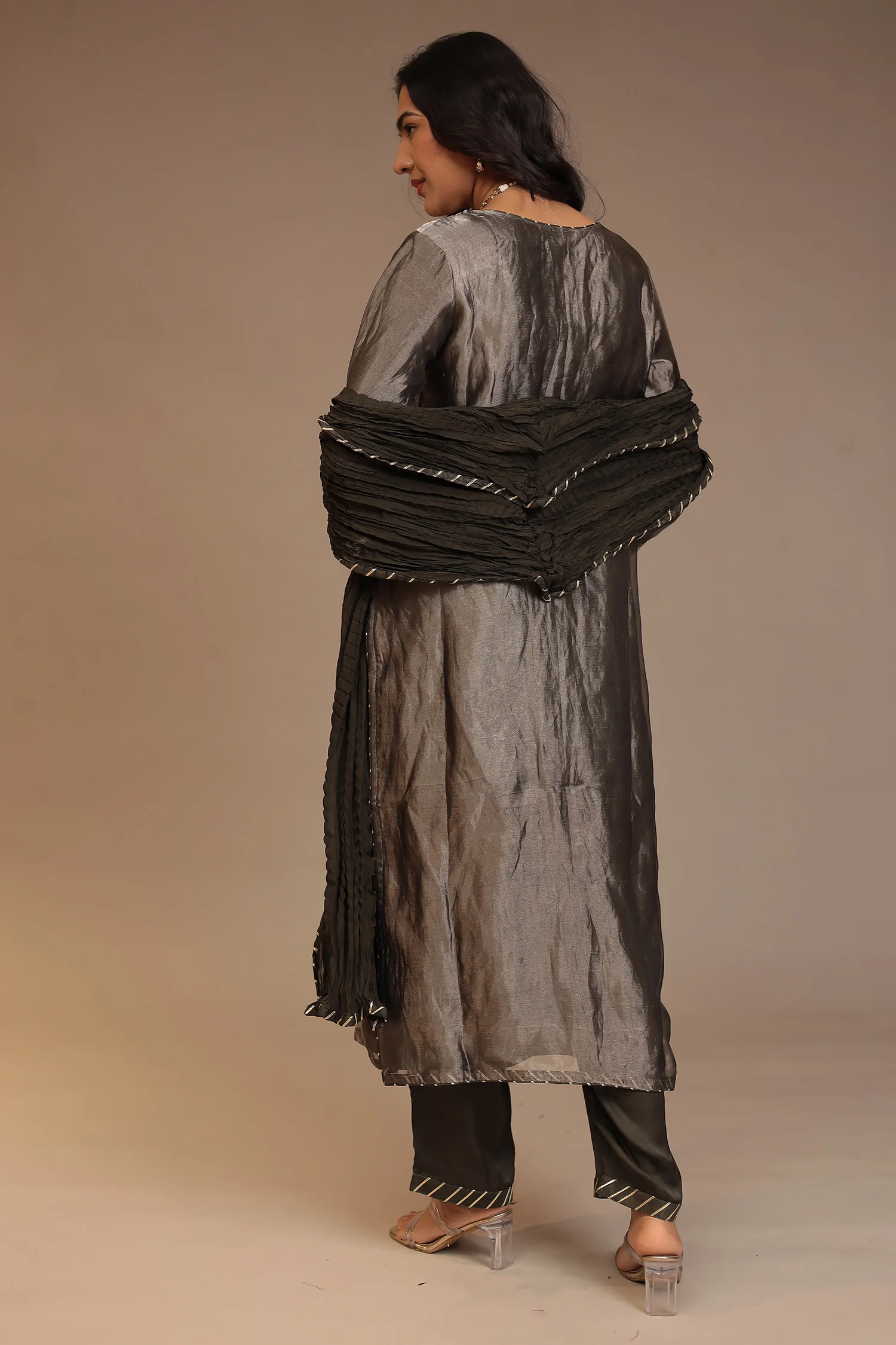 Tissue Suit with Gota, Sequins, Zardozi work. - Image 6