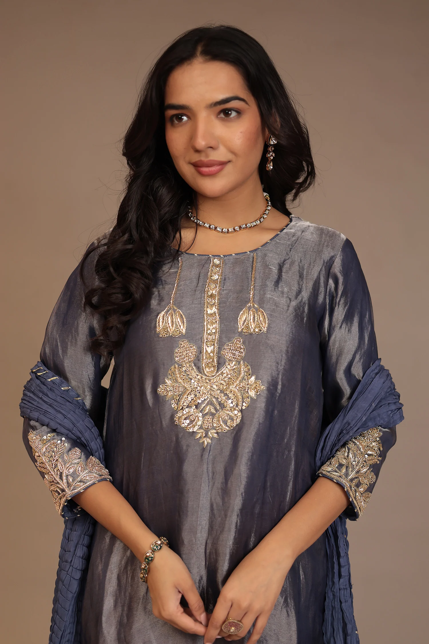 Tissue Suit with Gota, Sequins, Zardozi work. - Image 14