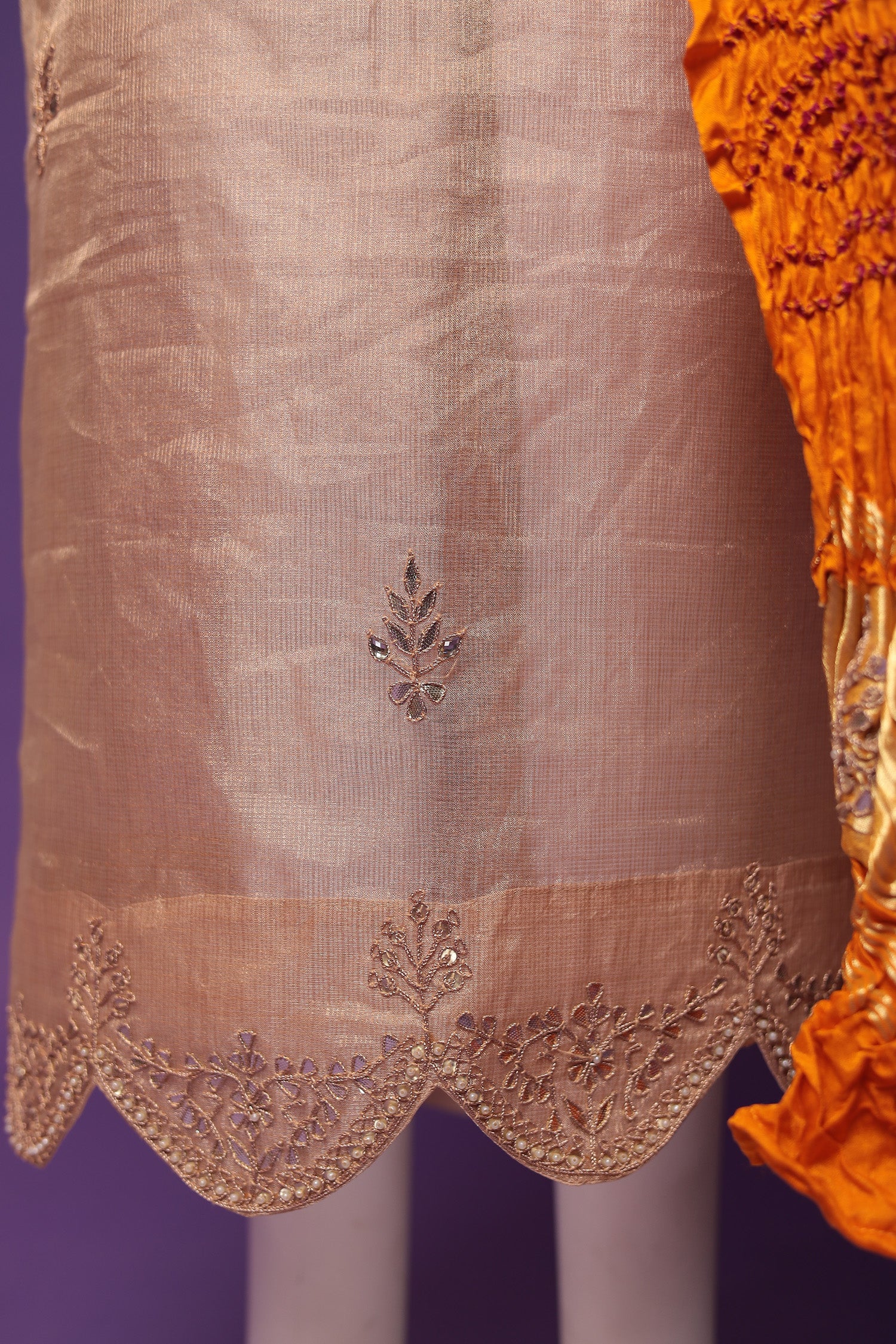 Bandhej Tissue Unstitched Suit with Gota Patti work - Image 4