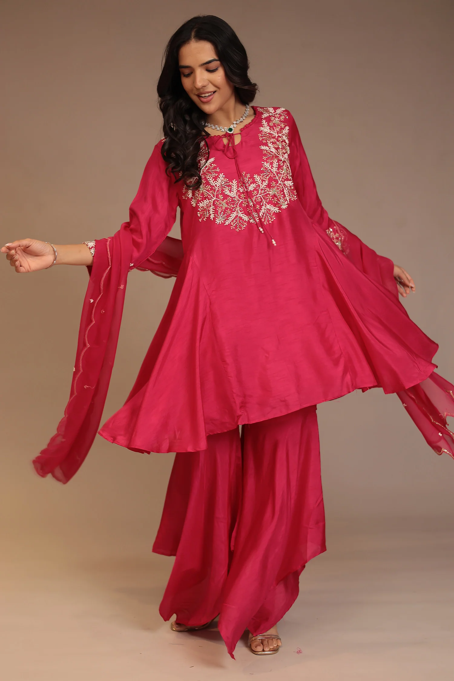 Tussar silk Suit with Cutdana, Pearl, Sequins work. - Image 11