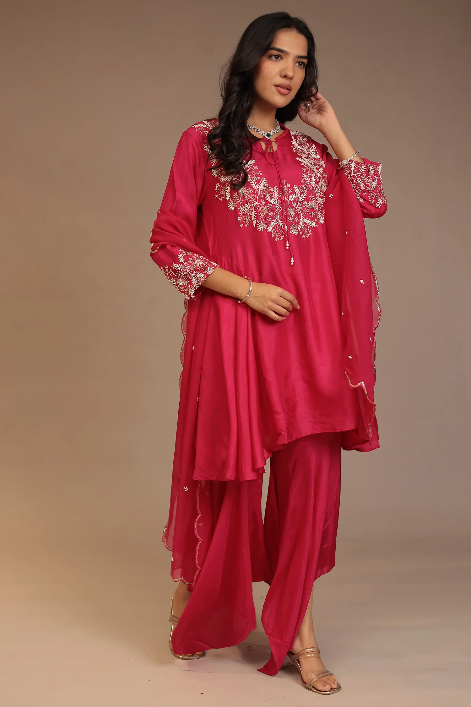Tussar silk Suit with Cutdana, Pearl, Sequins work. - Image 9