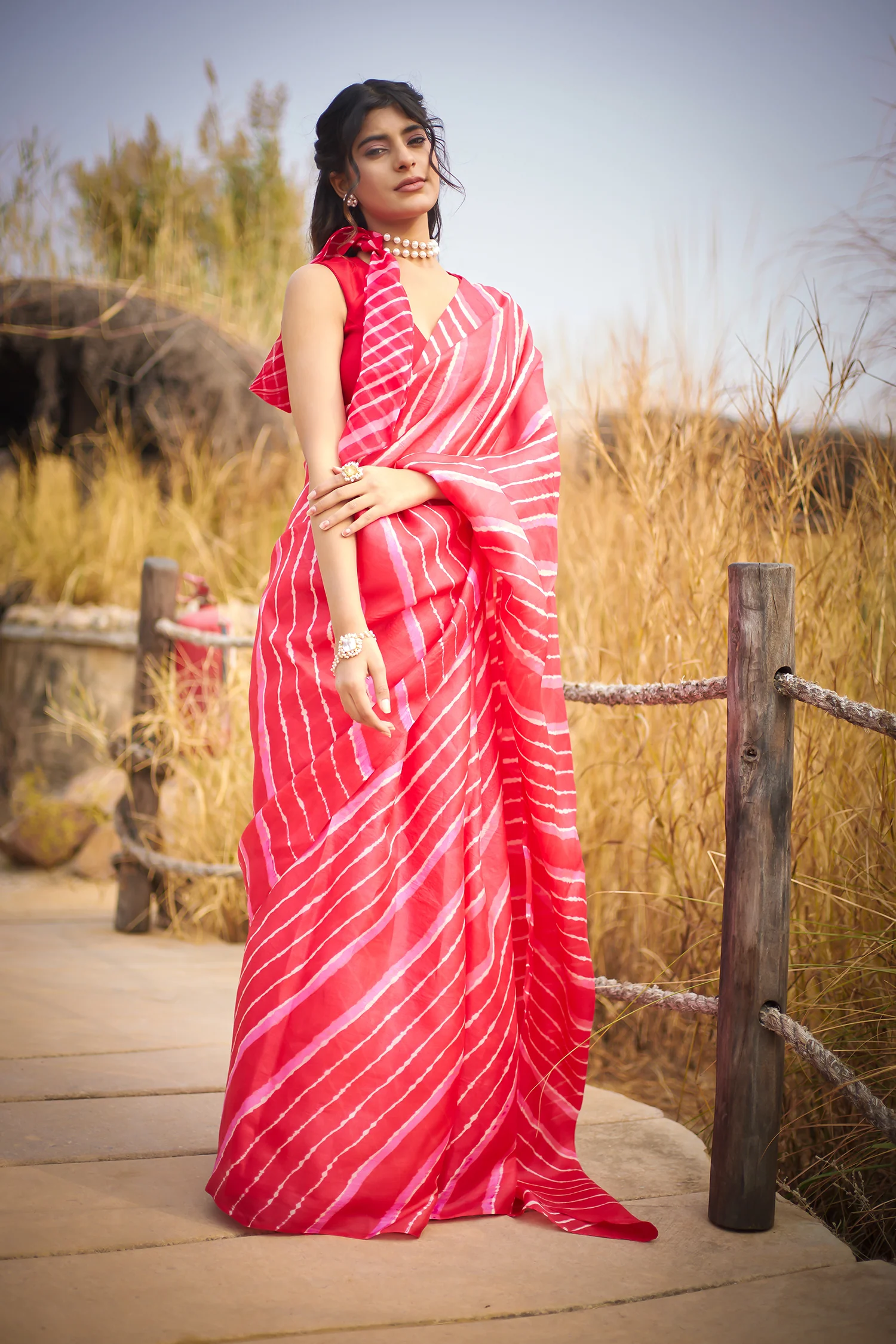 Yellow Tussar Silk Saree in Leheriya Print - Image 20