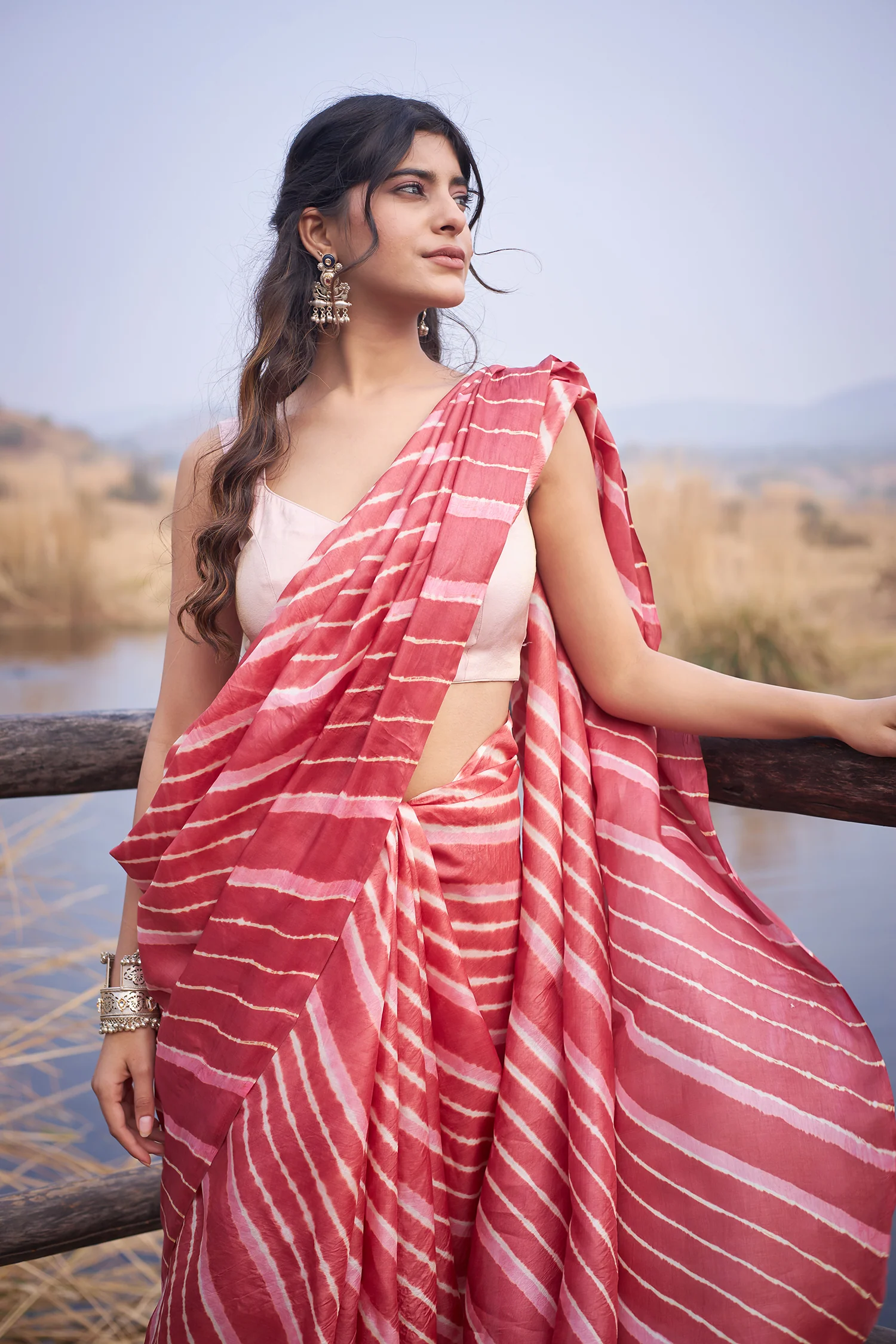 Yellow Tussar Silk Saree in Leheriya Print - Image 8